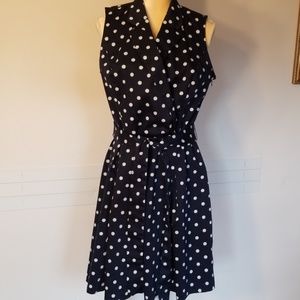 Ralph Lauren Navy Polka Dot Belted Cotton Dress